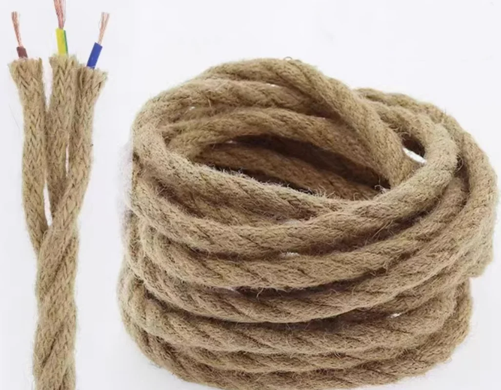 250V 3 Core Vintage Hemp Rope Lamp Cord Jute Rope Twisted Cable Flex Electric Wire For DIY Retro Light Bar Decor