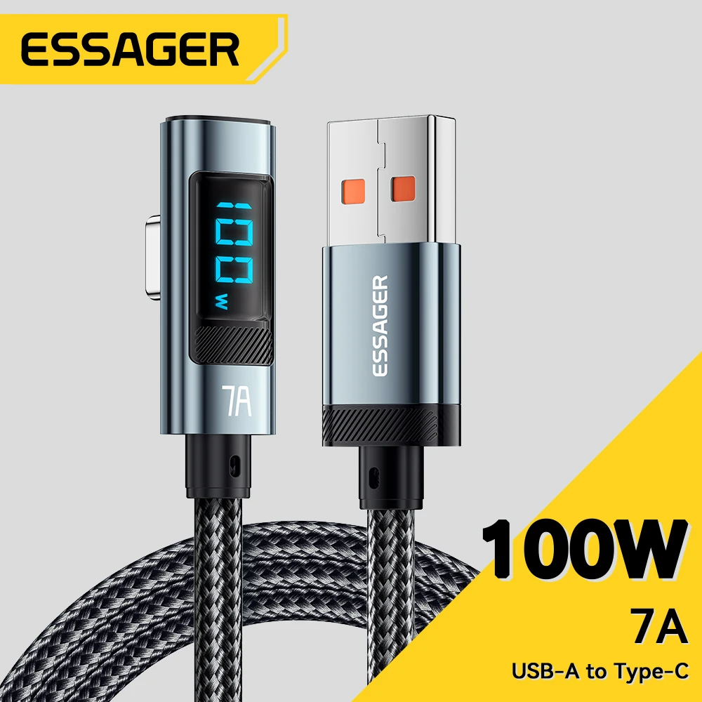 Essager 7A 100W USB C Cable Fast Charge Digital Display Elbow Type C Cable for Huawei Mate60 Pro Xiaomi Samsung Vivo Data Cord