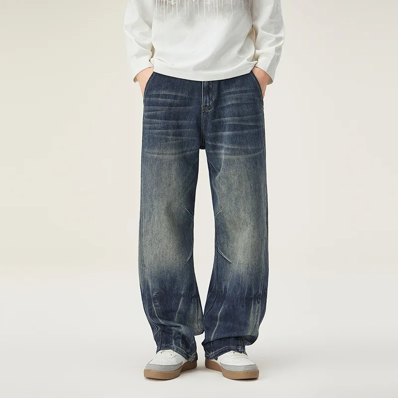 

2025 Autumn New Fashion Jeans Men's American Retro High Street Trendy Brand Loose Straight Leg Wide Leg Pants Men's Pants