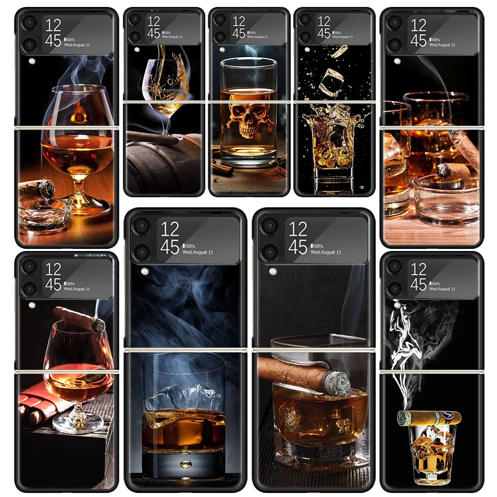 Cigar Whiskey Ice Drink Phone Case For Samsung Galaxy Z Flip6 Flip4 Flip5 Flip3 Cases Z Flip 6 3 4 5 5G Back Cover Shell Fundas 