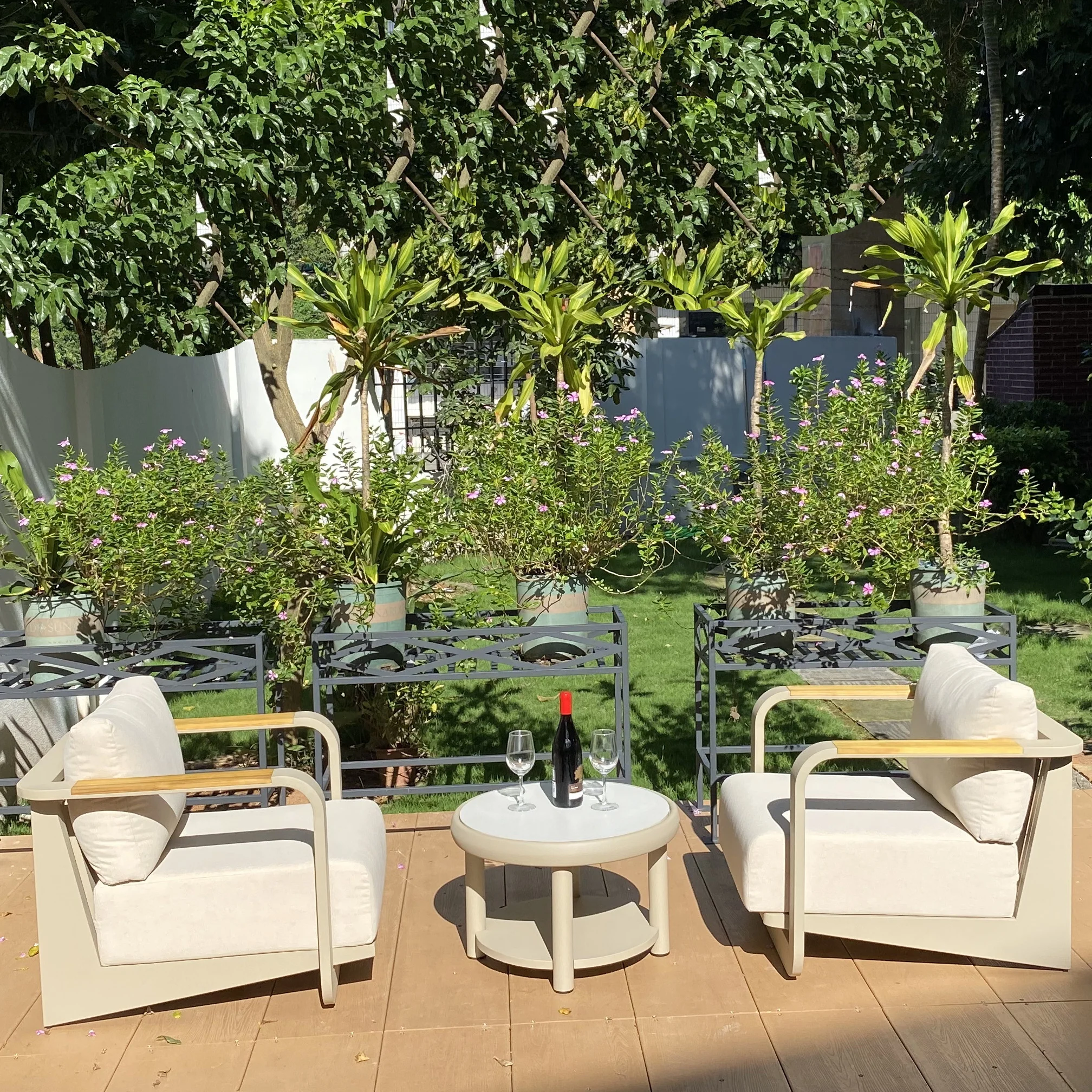 أريكة مفردة من الألومنيوم مع طاولة جانبية مستديرة #4