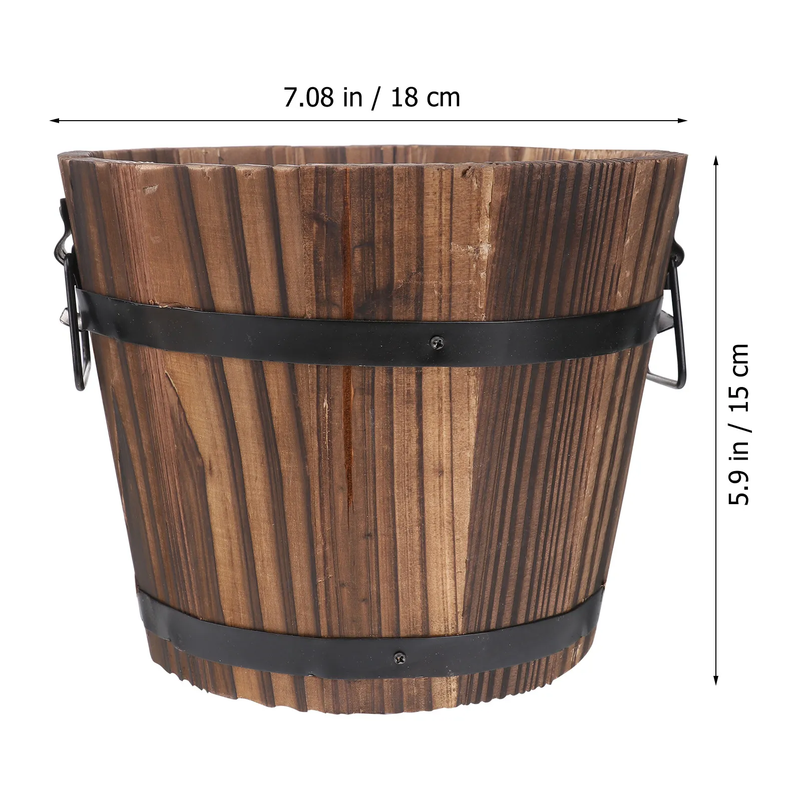 Wooden Round Barrel Planter Large Brown Eco Friendly Flower Pot Home Office Garden Decoration Rustic Wood Bucket Planter view 3