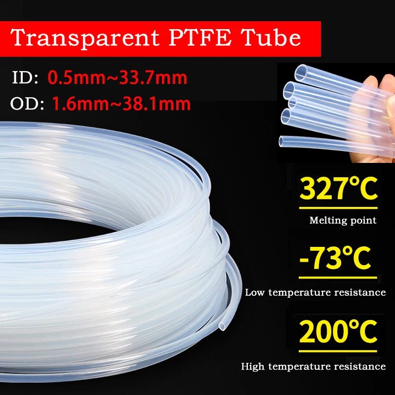 PTFE Tube Insulated Hose Transparent ID:0.5mm~33.7mm OD:1.6mm~38.1mm Thickness:0.55mm~2.2mm Capillary Insulated Hose Rigid Pipe