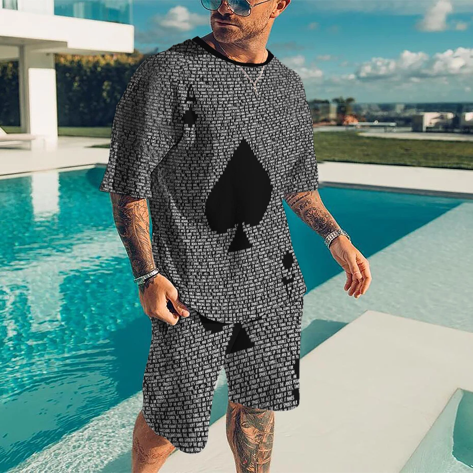 2024 Summer Men Casual T-Shirt Shorts Set 3D Printing Poker A Tracksuit Male 2 Pieces Fashion Outfit Man Clothing Jogging Suit