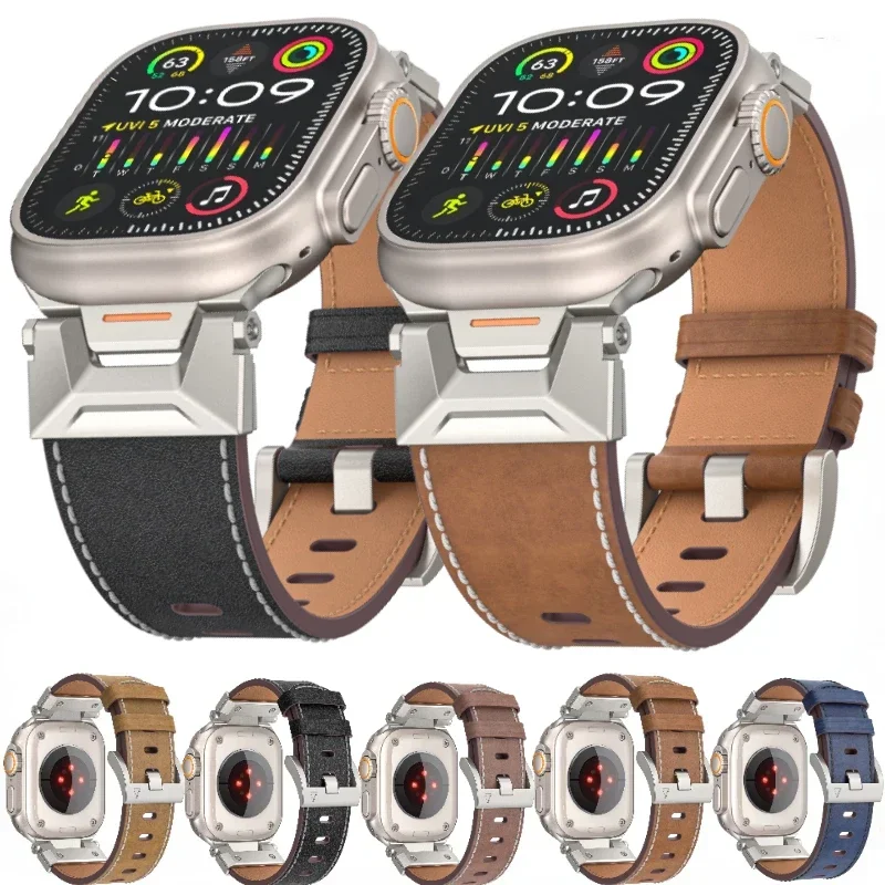 

Роскошный ремешок из натуральной кожи для Apple Watch Ultra 3/2 49 мм S11-10 46 мм браслет iWatch 9 8 7 6 5 SE3 45 мм 44 мм Correa