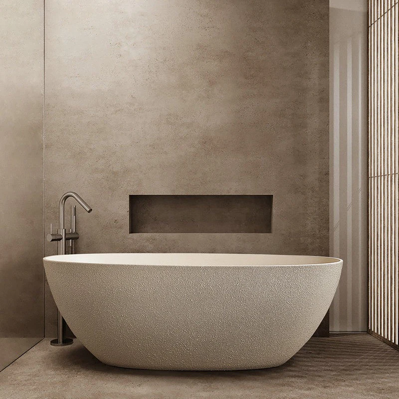 Angemusi Freestanding Nano Rock Bathtub 1500X770X550mm One Piece Molding Cream Wabi Sabi Style Heat Preservation Non Splashing