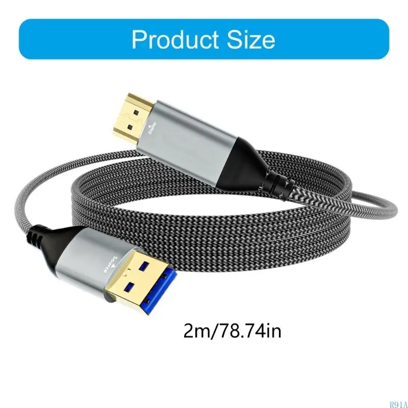 R91A USB3.0 ~ HDTV 어댑터 케이블 5GBPS 1080P 4K 비디오 출력 플러그 및 PC 노트북 모니터 재생
