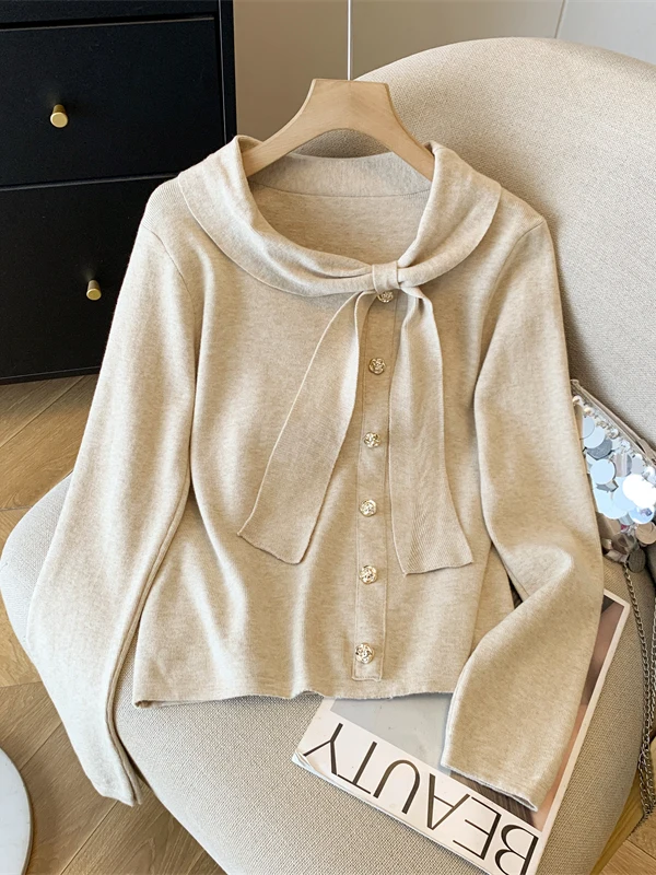 

Ele Soft Knitted Long Sve Women's Top with Dra Neline Korean Sle Versatile Spring Autumn Faion High Quali