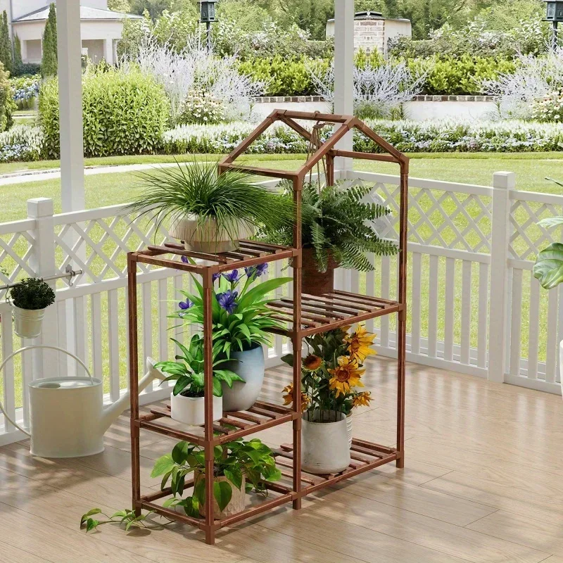 4 Tier Wooden Plant Stand Pot Shelf Stand Rack Indoor Outdoor Multi Use Greenhouse Bonsai Storage Rack  Shelves Plantenplanken