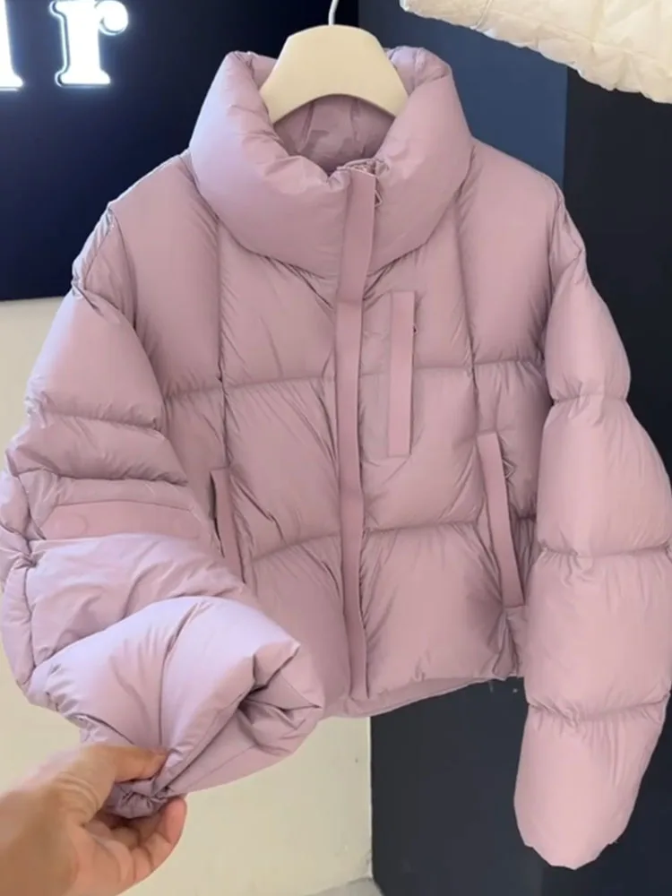 韓国製 スレオルト ピンクパープル レディース ダウンジャケット ストレートカット ホワイト ダウン入り 冬用コート