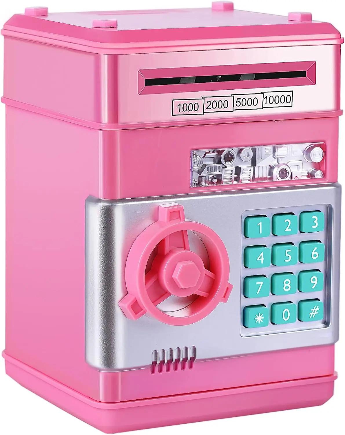 Multi Color Custom Kids Electronic ATM Piggy Bank Plastic Password Safe Auto Roll Cash Coin Saving Box Educational Finance Learning Toy Mini Money Storage Safe Perfect Birthday Christmas Gift for Boys Girls 3-10 Years Old