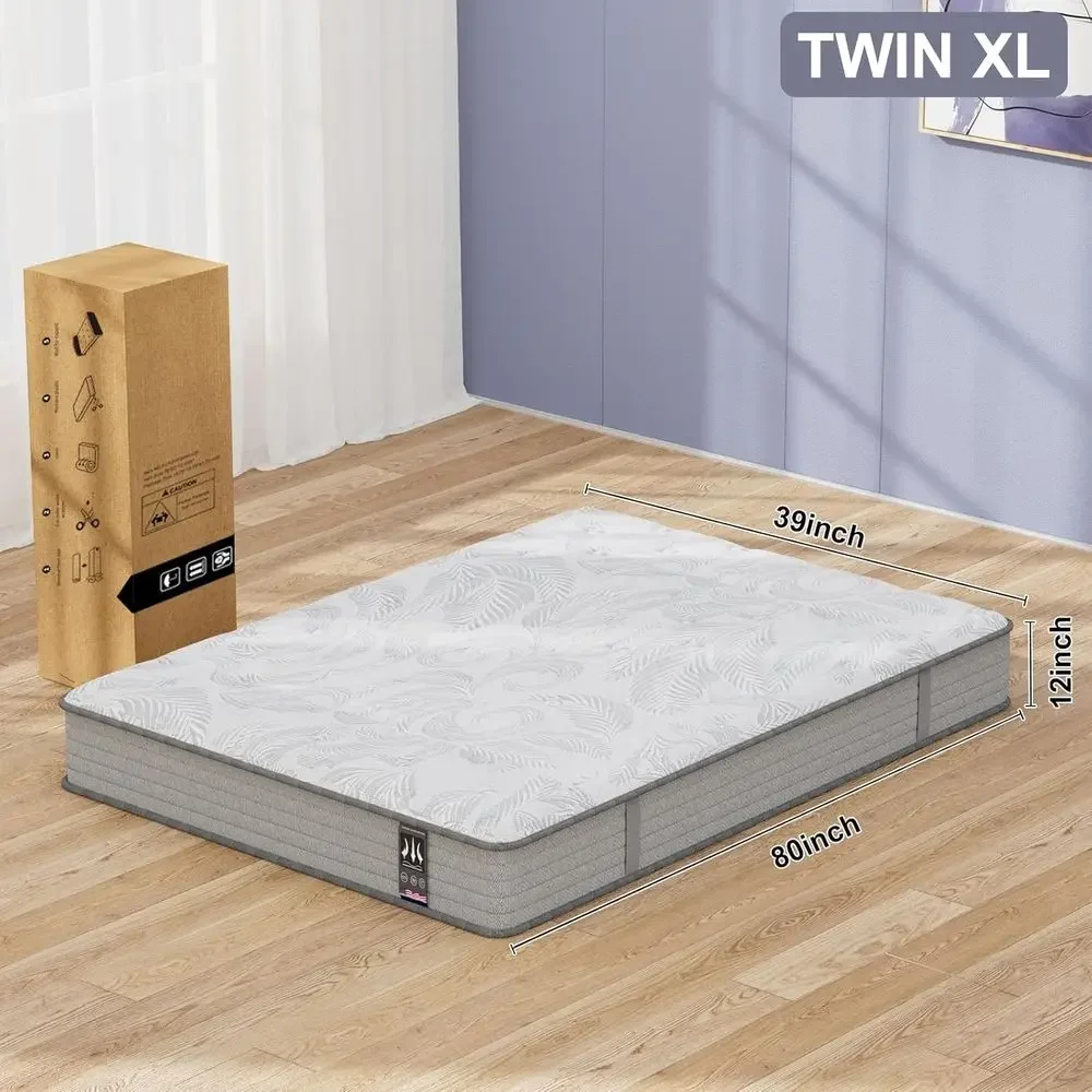 Twin XL Mattr,12 Inch Twin XL Hybrid Mattror Kids,iberglass ree, Medium Plush, oam and Spring Hybrid or Motion Ition, Prure Reli