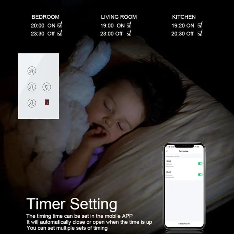 Tuya Zigbee Smart WiFi Fan Light Switch Adjust Five-speed,APP Timing,Voice Control Smart Home Switch work with Alexa Google Home