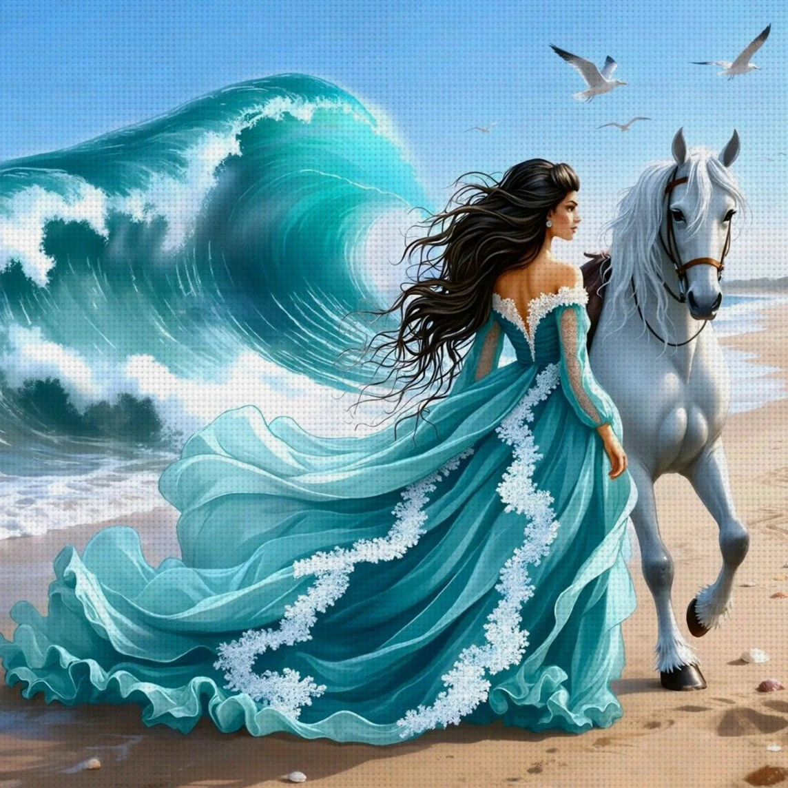 Seaside Princess Kreuzstich-Set zum Selbermachen, 11CT, Stickerei, Heimwanddekoration, Geschenk, handgefertigtes Material, rahmenlos, halbfertig, 36 x 36 cm