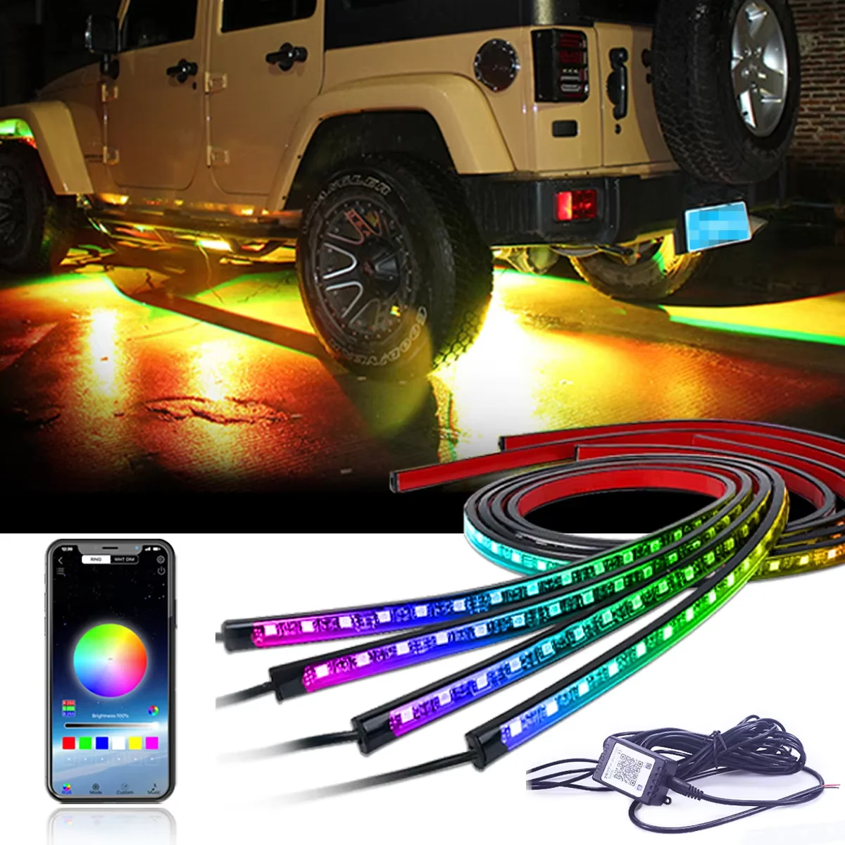 

RGB Car Underglow Light Flexible Strip LED Underbody Lights Voice /APP Control Car Led Neon Light RGB Decorative Atmosphere Lamp