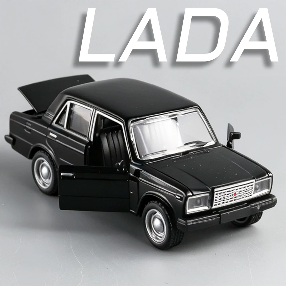 1:36 Lada Model Toy Vintage Cars Alloy Diecast Doors Opened Pull Back Rubber Tires Simulation Interior Decoration Vehicle Models