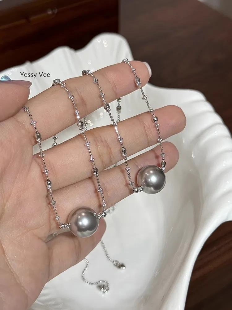 Yessy Vee Women 925 Silver Necklace Elegant 100% Silver Grey Pearl Necklaces Fairy Female Top Quality Choker Neck Chain Female