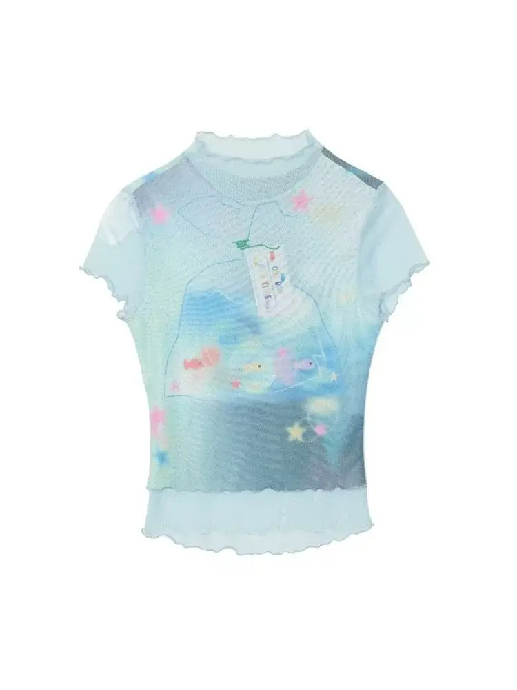 Grunge Goth Women Vintage Tee Harajuku Y2K Tops Punk Subculture Streetwear Ripped Details Gothic Letter Print T-shirts Clothing
