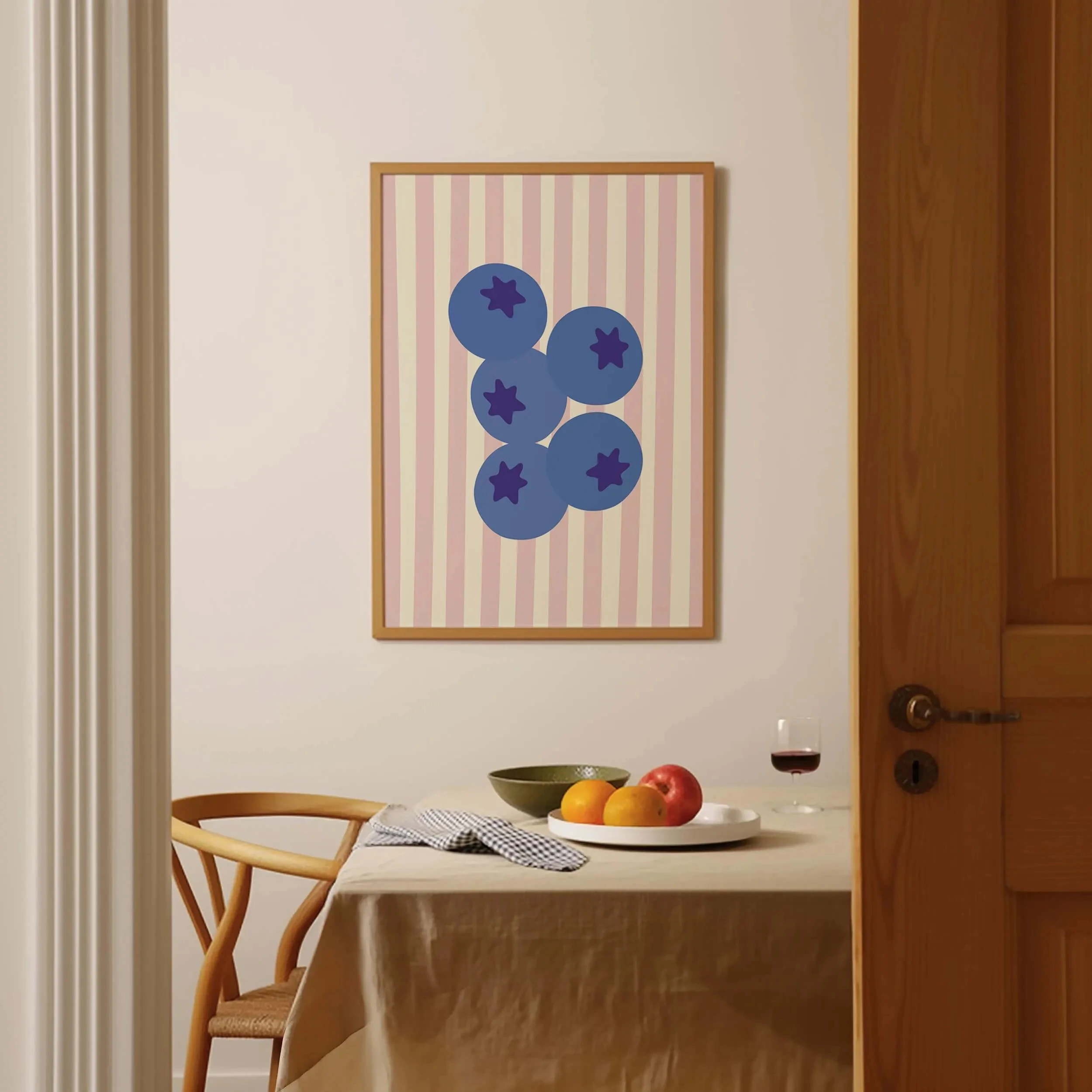 3pcs Spring Pastoral Fruit Main Image Set Canvas Art Striped Kitchen Blueberry Lemon Orange Frameless Poster Kitchen Home Decor