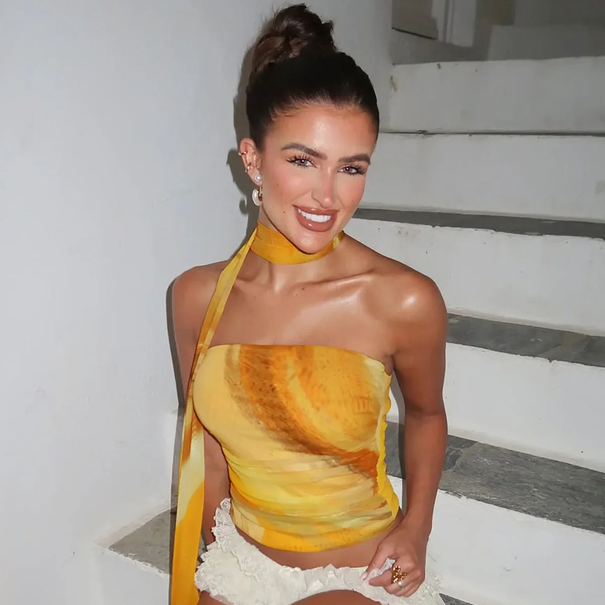 

Women's 2025 Summer New Tank Top Fashion Print Korean Fashion Clothing Folded Sexy Top m