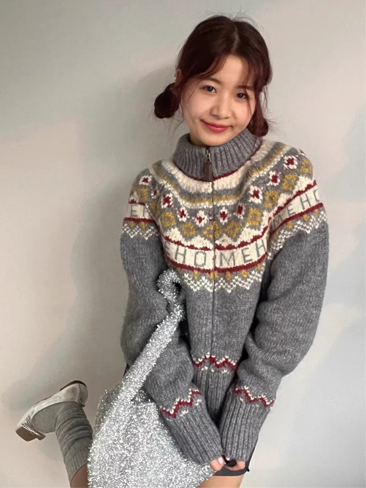 

Ay Fair Isle High Ne вязаный свитер, женский осенне-зимний новый вязаный кардиган в стиле ретро, пальто для женщин