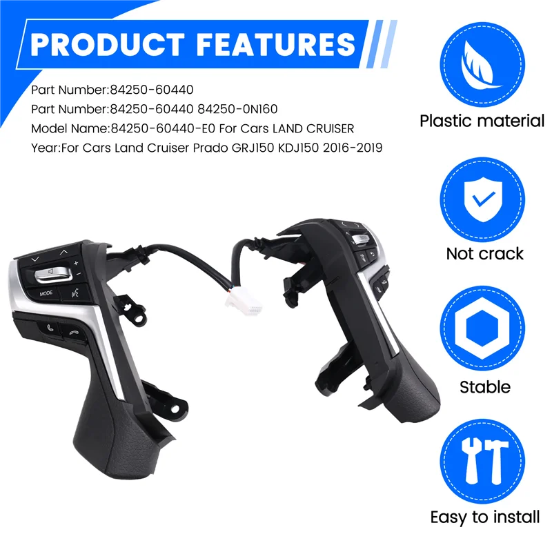 

BT-84250-60440 Steering Wheel Audio Control Buttons Cruise Control Switch For Toyota Land Cruiser Prado GRJ150 KDJ150
