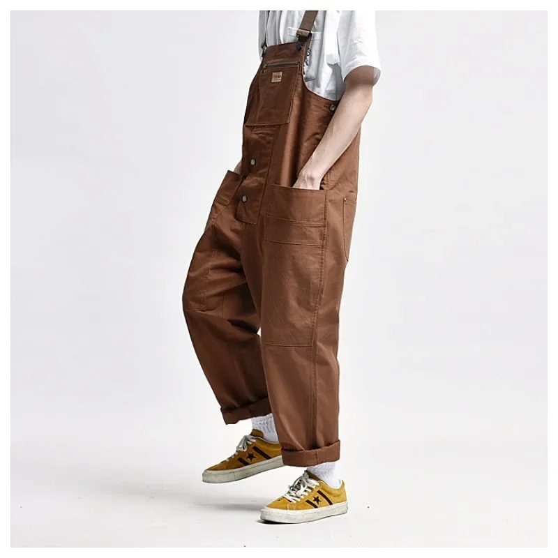 Straight Shoulder Strap Pants for Men Street Loose Multi Pocket Workwear Jumpsuit Wear-resistant Workwear Casual Pants