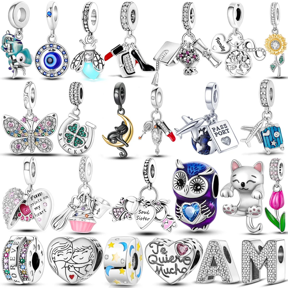 2023 Hot Sale Charms Beads Silver Plated Cat Firefly Butterfly Friendship Dangle Fit Original Bracelet DIY Jewelry