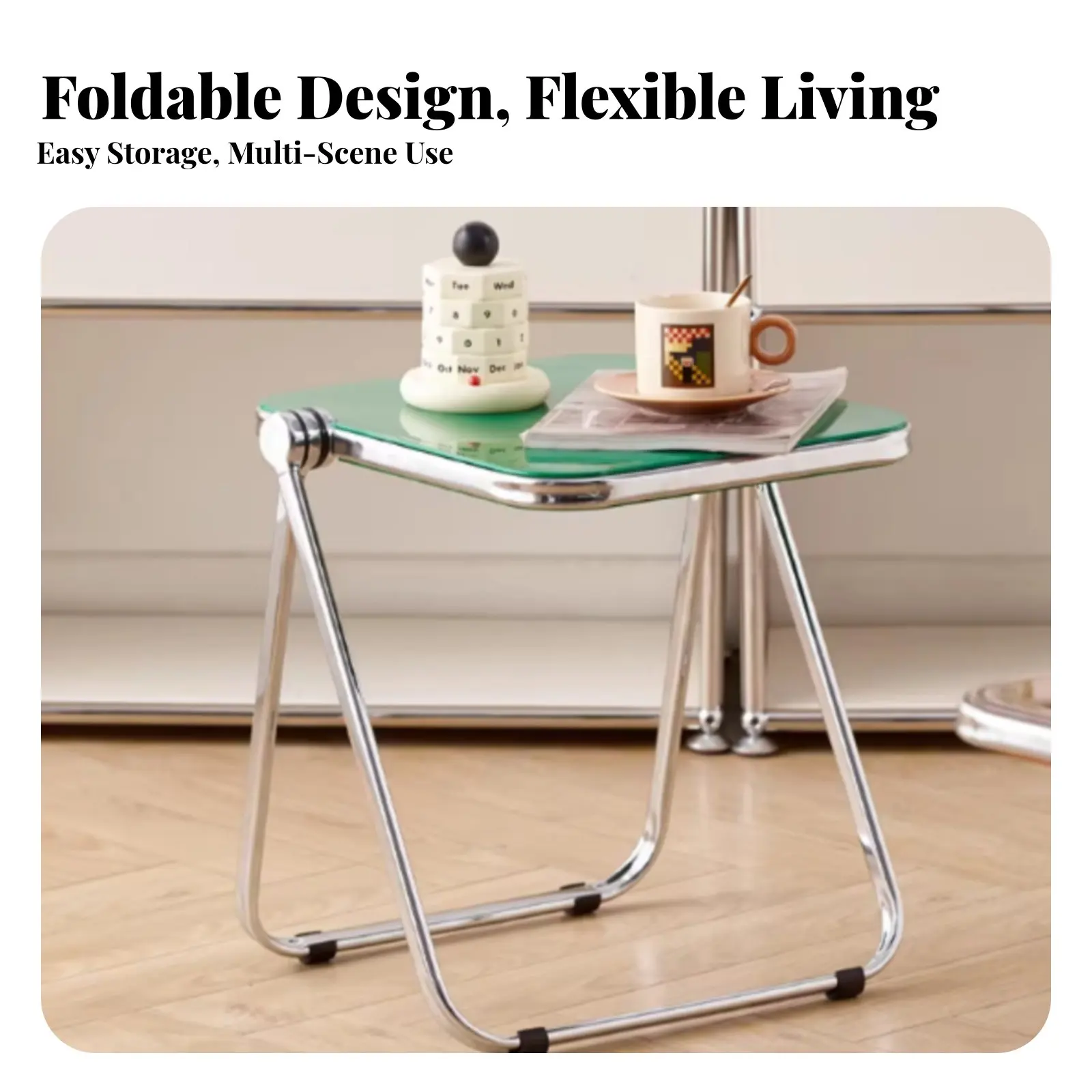 折りたたみ式c型トレイテーブル-透明デザイン-c型スナックテーブル-省スペース-ポータブル-バルコニー、リビングルーム、ホームオフィス用