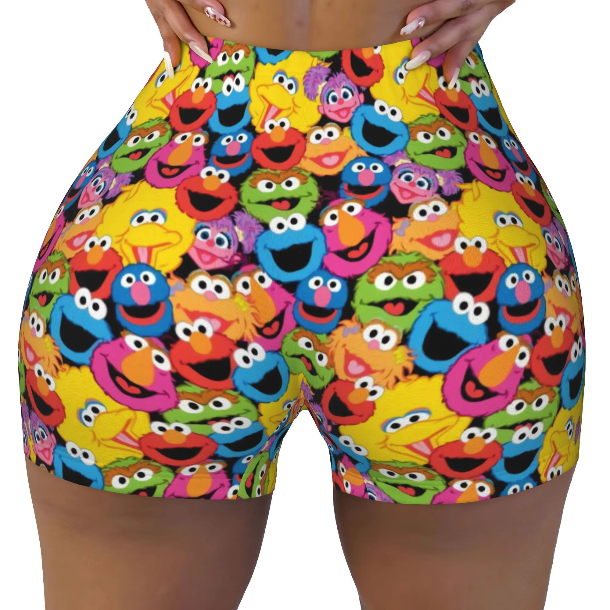 Custom Cookies Anime Monsters Volleyball Biker Gym Shorts Women Elmo Manga Athletic Workout Yoga Shorts