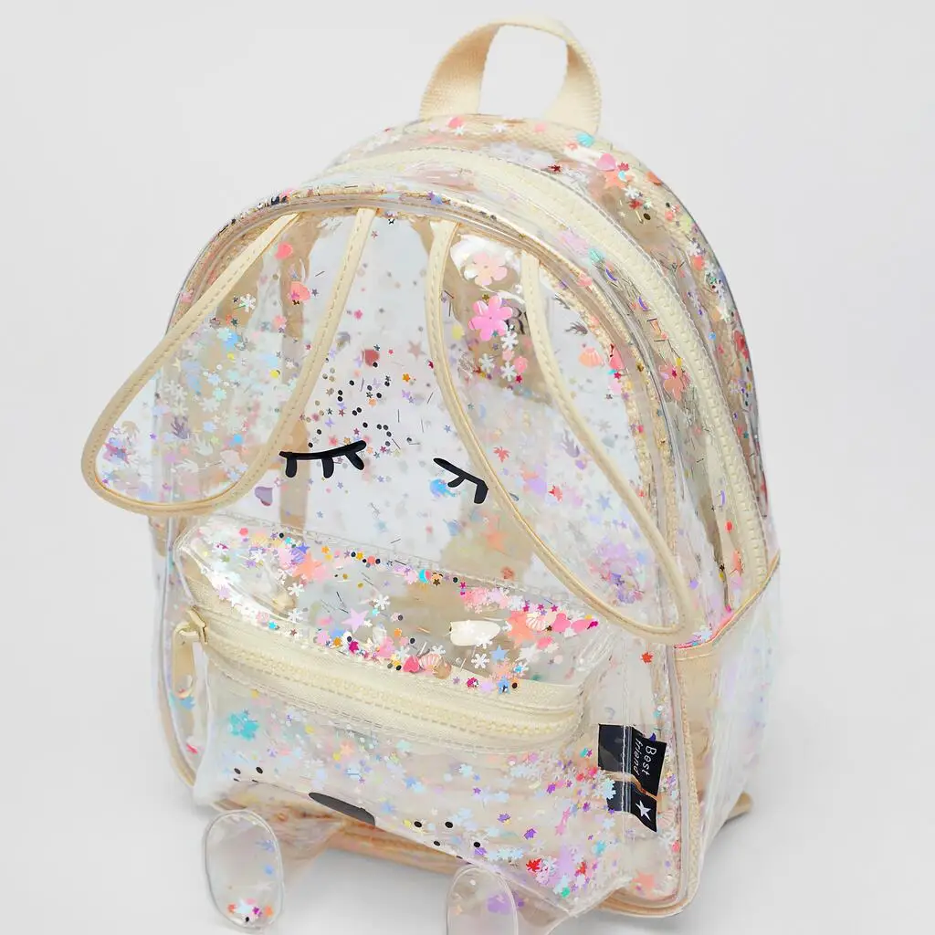 New Kids Backpack Bling Bling Cute Backpack Rabbit Transparent Backpack Kids School Bag Kids Accessories for Girls Boys