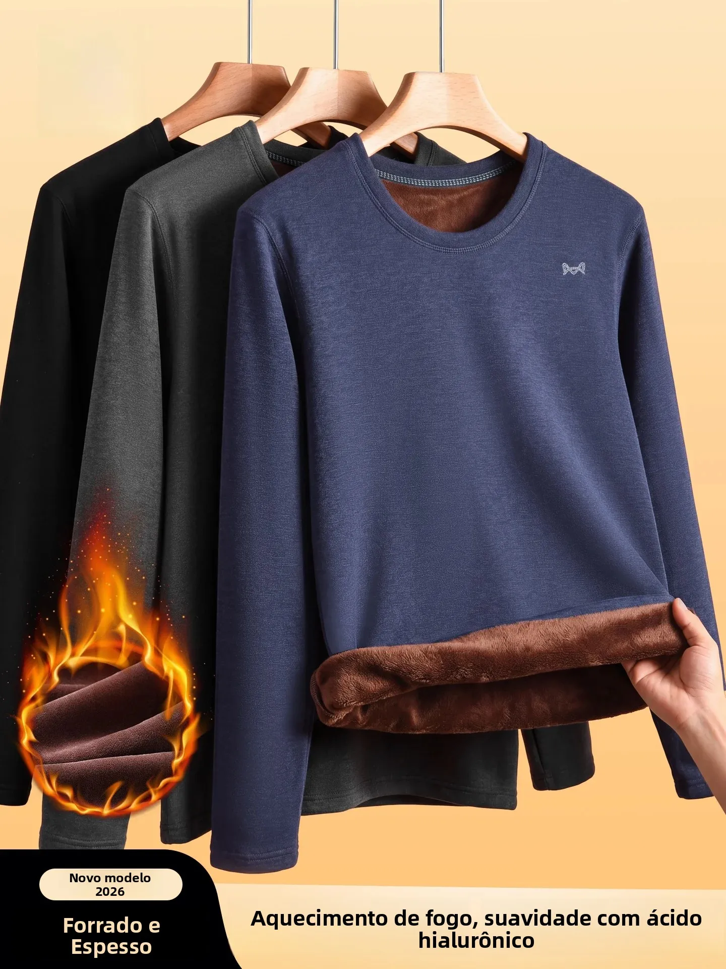 men's-thermal-underwear-set-fleece-lined-thickened-polyester-spandex-blend-long-sleeve-round-neck-pure-color-warmth-assured