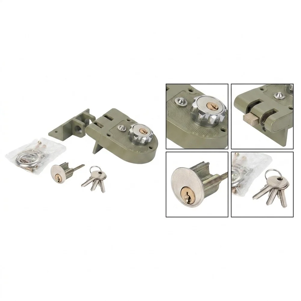 Rim Lockset for Wrought Iron and Wooden - Double Bolt Mechanism for Enhanced Stability - Zinc Alloy Green Finish