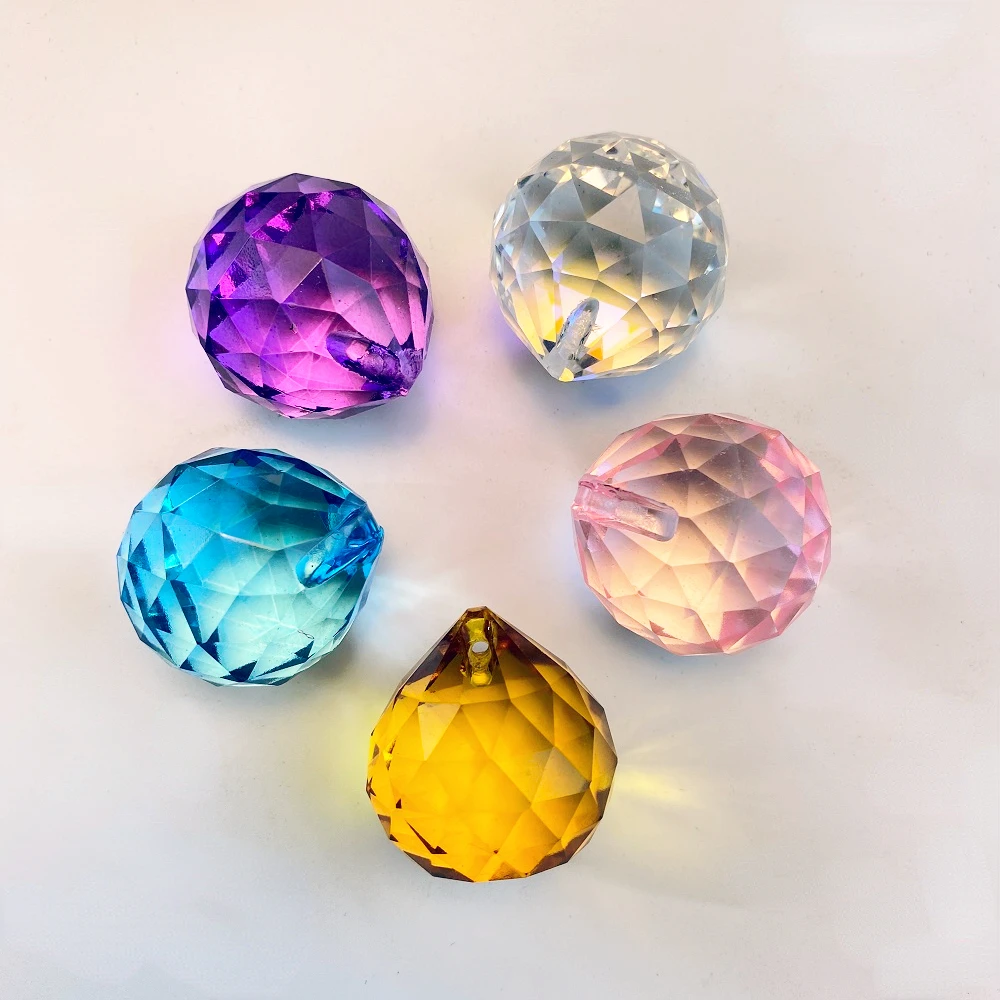 2PCS Chandelier Crystals Ball Shinning Faceted Glass Pendant Prism Parts Feng Shui Balls Rainbow Sun Catcher Making Supplies