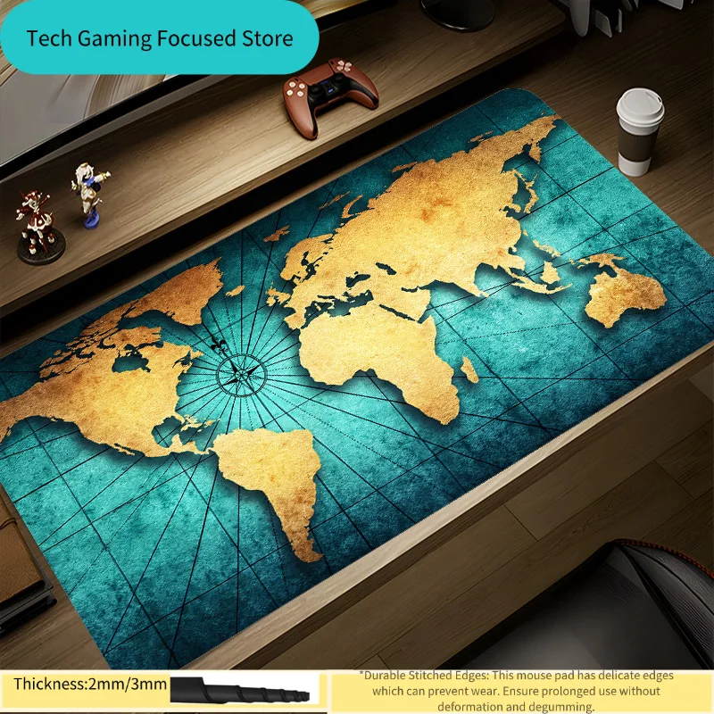 Mouse Pad World Map Mouse Pad Laptop Keyboard Men's Retro Office Large Desk Pad Home Custom Game Practical Accessories