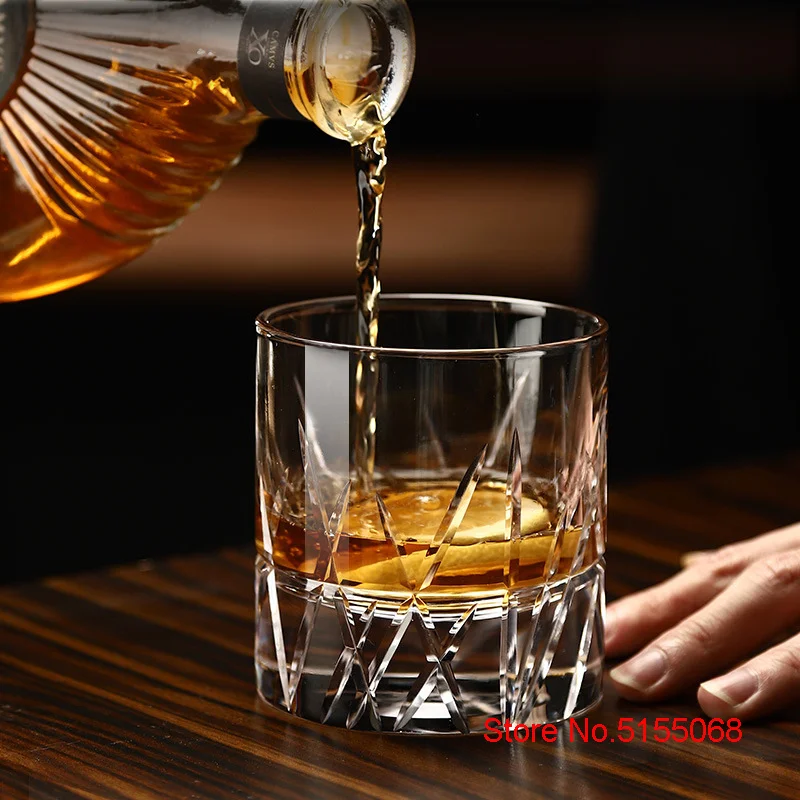 Hand Carving Crystal Old Fashion Whiskey Glasses Classic Engrave Highball Whisky Rock Glass Cognac Brandy Tumbler XO Liquor Cup