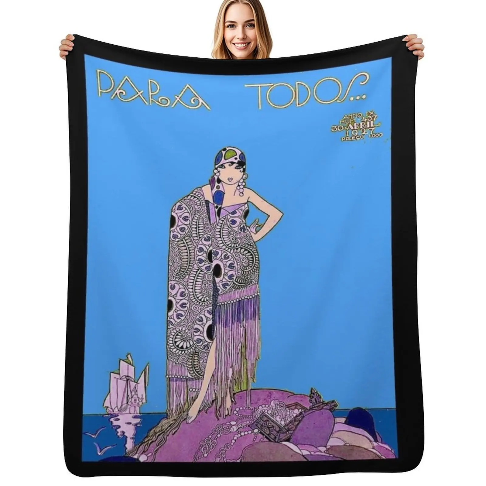 TODOS MAGAZINE : Vintage 1927 Flapper Pirate Print Throw Blanket anime warm winter Custom Large Blankets