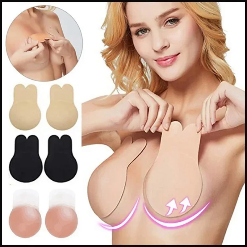 1 paio di reggiseni Push-Up invisibili senza spalline senza schienale per le donne reggiseno appiccicoso con sollevamento del seno in Silicone Bralette senza fili adesivo