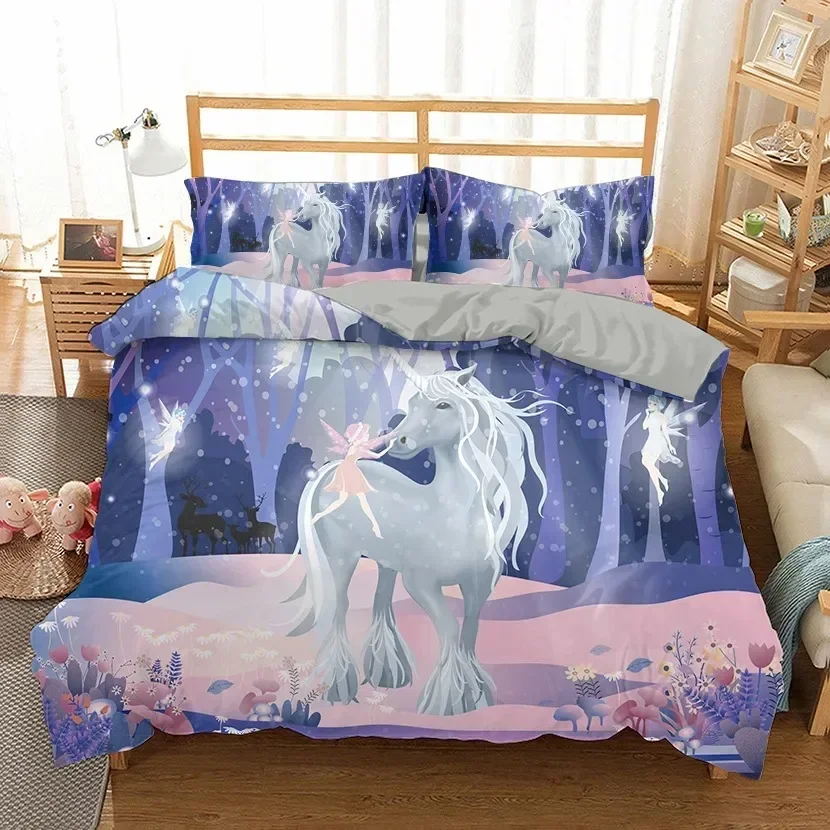 Magic Colourful Unicorn 3D Duvet Cover Bedding Set Comforter Linen Pillowcases Gift Home Decor Single Double Twin King Queen