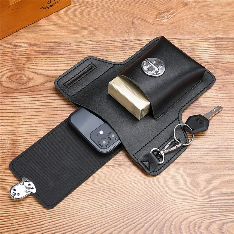 Men Belt Cellphone Loop Holster Case Waist Bag Male PU Leather Purse Phone Wallet Vintage Belt Mobile Phone Protective Sheath view 5