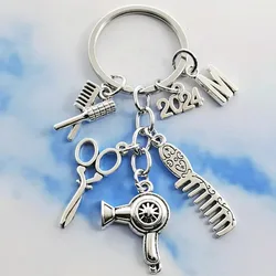 New A-Z Letter Cute Hairdresser Hairdresser Essential Hair dryer Scissors Comb Key Chain Hairdresser Gift Key Chain