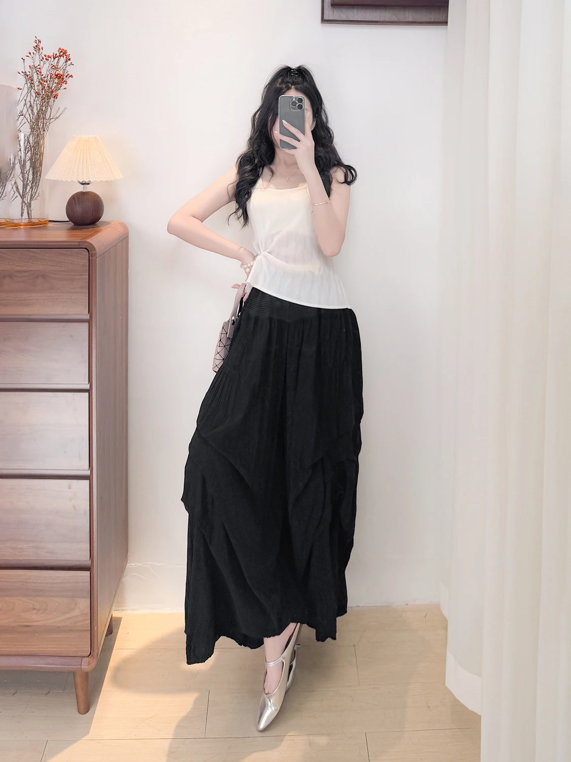 Three Houses Style Casual Pants Women's New High Waist Slimming Drapey Wide Leg Pants Asymmetrical Design Comfortable Fit