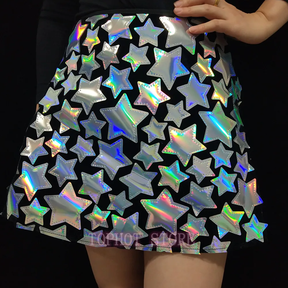 Club Party Silver Laser Mirror Mini Dress Sexy Nightclub DJ Dance Team Sequins Skirt Stage Wear Women Performance Costume