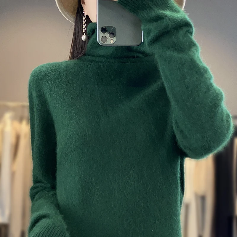 100% Pure Mink Cashmere Turtleneck Sweater For Women 2023 New Fall/Winter Pullover Sweater For Women Warm Thickened Sweater