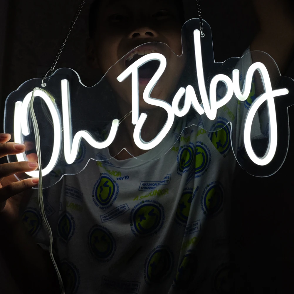 Oh Baby Neon Sign LED Veilleuse pour enfants, lampe d'ambiance murale pour la maison, le chevet, la chambre à coucher, l'éclairage de la salle de jeux, la décoration Navidad