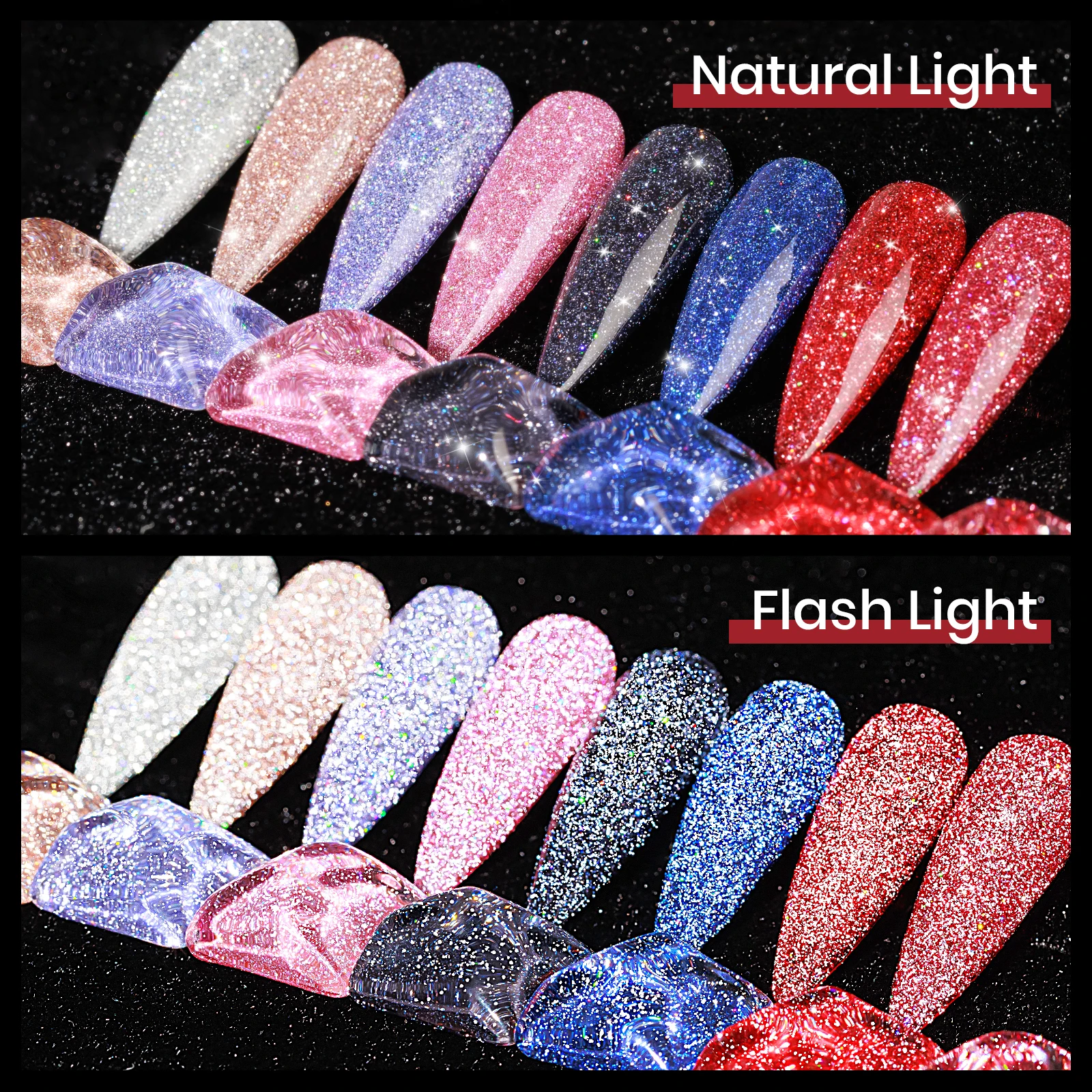 MIZHSE 8-Farben-reflektierendes Gel-Nagellack-Set, Glitzer-Pailletten-Gel für Maniküre, Nagelkunst, holografisches funkelndes UV-LED-Nagelgel