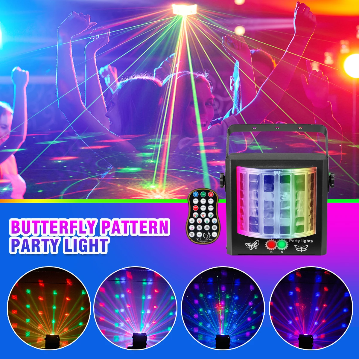 HCWE Mini Butterfly Disco Light RGB LED Party Lighting Remote Control Sound Activated Type-C Club Light for KTV Holiday