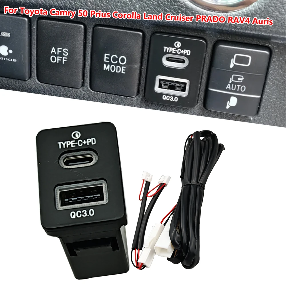 Dual USB Car Quick Charger Type-C PD +Type A Socket For Toyota Corolla Camry RAV4 Highlander For Mitsubishi Outlander For Suzuki view 4