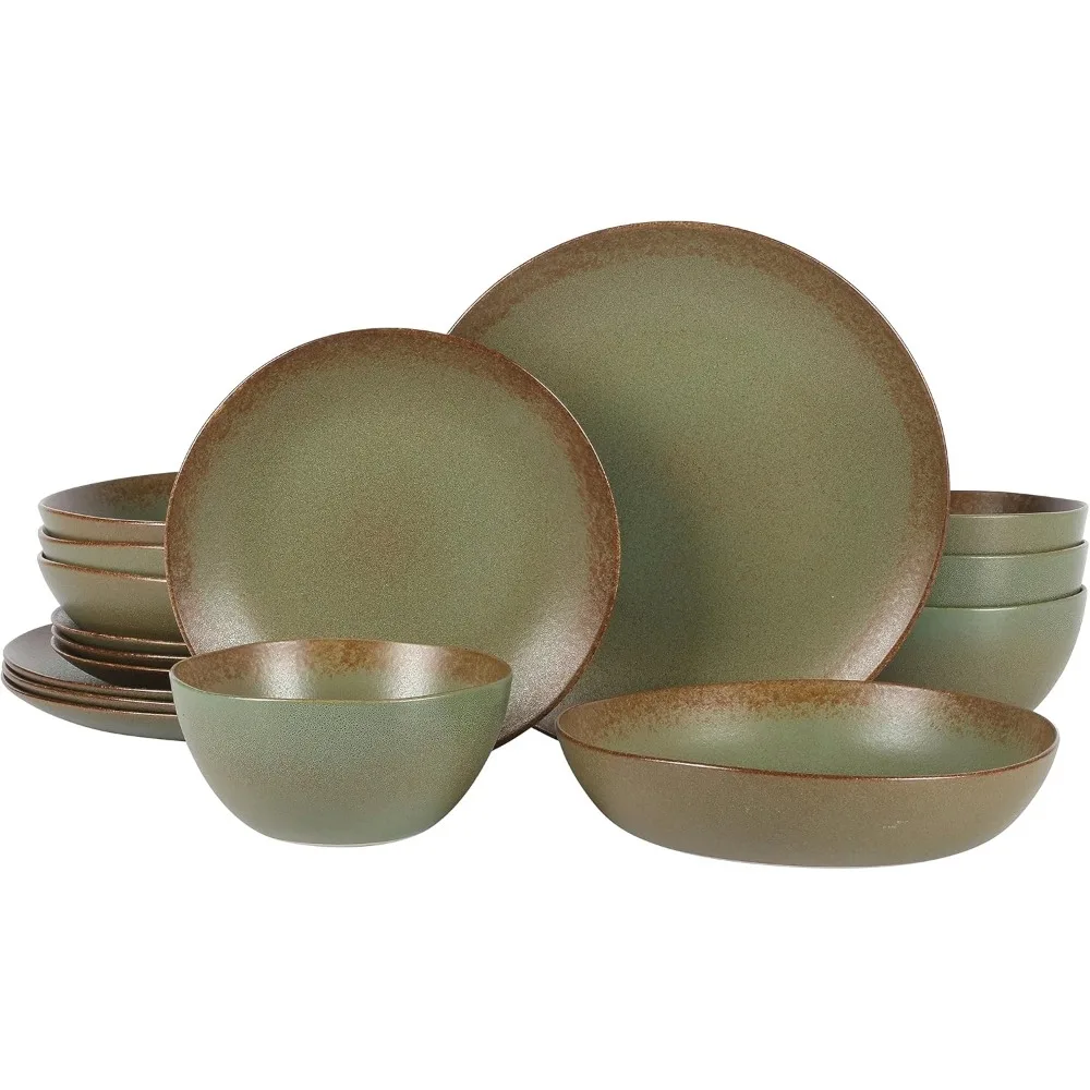 

Любимый набор столовой посуды с двойной чашей Oprah's Palermo Sun Reactive Glaze Stoneware в кардамоне