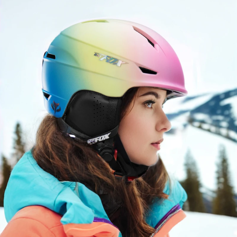 BATFOX casco de esquí casque ski certificado CE seguro moda brillo deporte al aire libre PC Shell + EPS espuma Snowboard casco adulto y mujeres